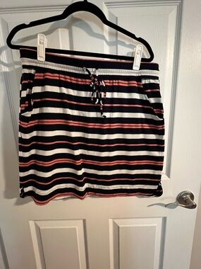 Sunday Striped Mini Skirt in Black, White & Coral